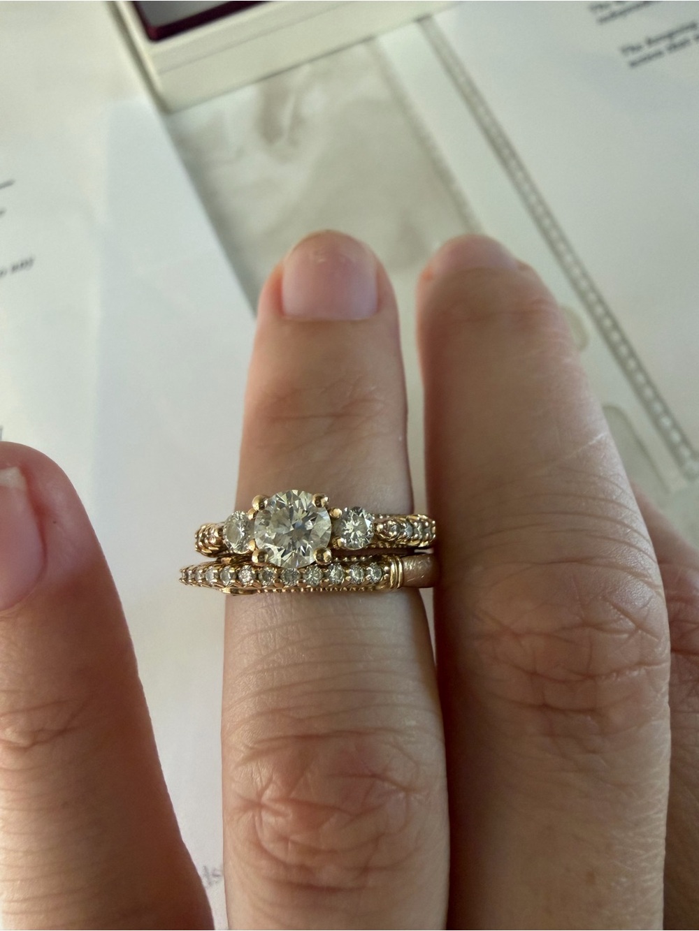 14K Gold Diamond Engagement Ring Set with Pavé Accents - Yellow Gold